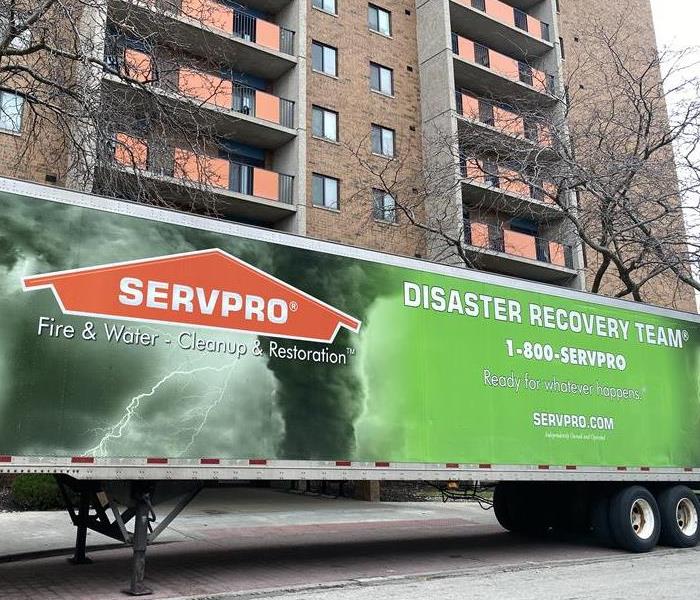A SERVPRO truck in front of a commercial job